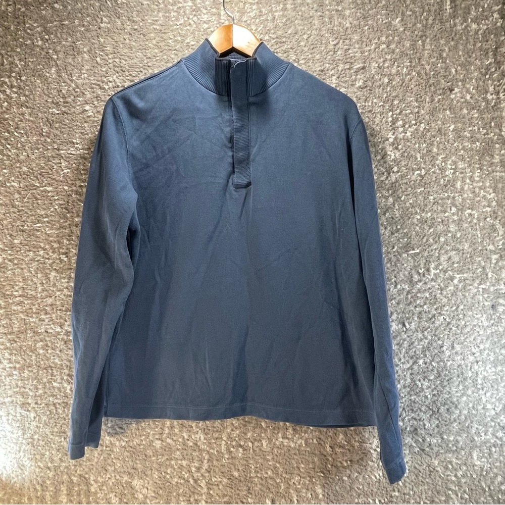 Hugo Boss Sweater 1/4 Button Long Sleeve Regular Fit Pullover Mens Large Blue